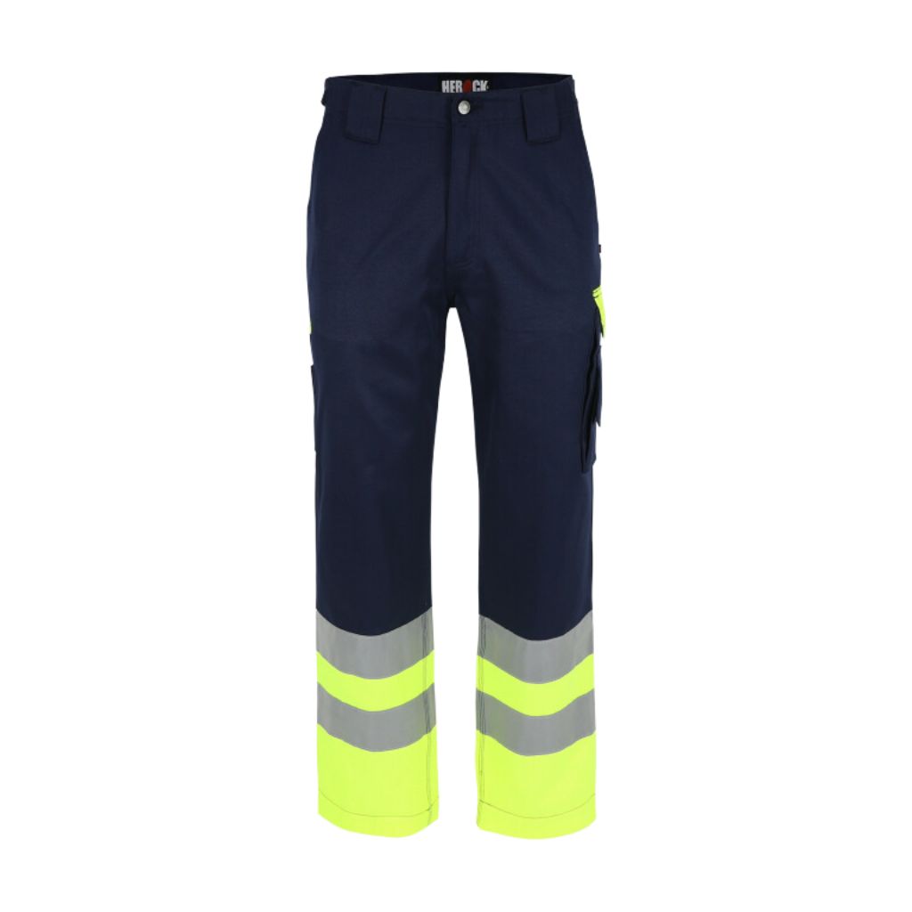 Pantalon haute visibilité HEROCK Olympus (Taille : FR42) – LIQUIDATION (Bleu marine/Jaune)